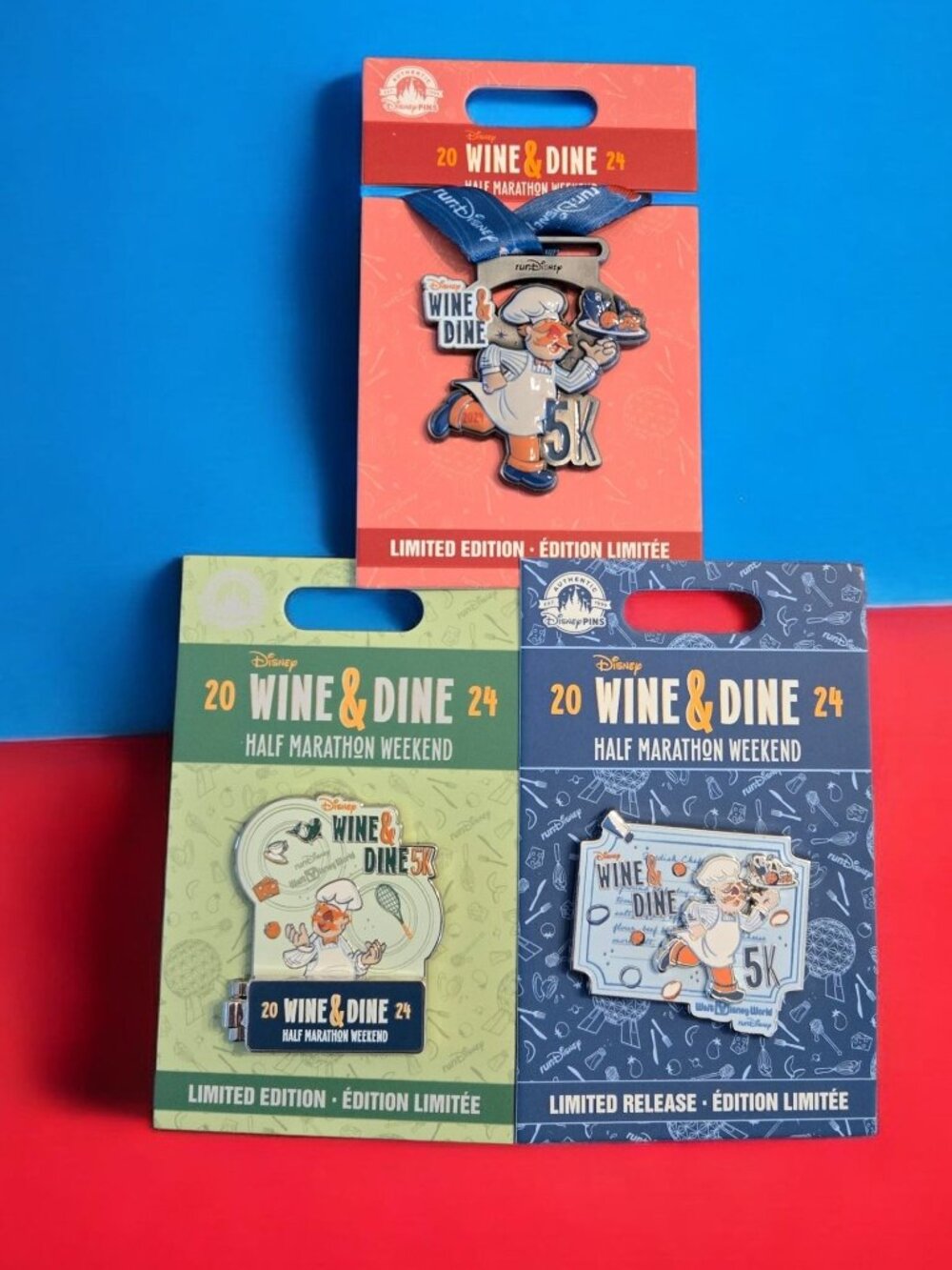 Disney runDisney Wine & Dine 2024 Disney Pin Set 5K NEW WITH TAGS Sealed